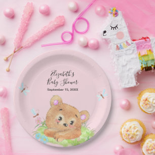 Teddybeer roze baby meisje douche cadeau papieren bordje