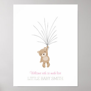 Teddybeer roze baby shower gastenboek poster