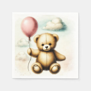 Teddybeer Roze Ballon Net Niet Wachten Babyfeest Servet