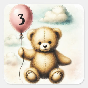 Teddybeer Roze Ballon Net Niet Wachten Babyfeest Vierkante Sticker