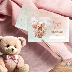 Teddybeer roze ballonnen Baby shower luier Raffle Informatiekaartje