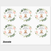 Teddybeer roze bloemenmeisje baby shower dank u ronde sticker (Vel)