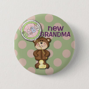 Teddybeer Roze en Groen Ronde Button 5,7 Cm