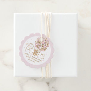 Teddybeer roze hart & ballon baby meisje douche bedankjes labels