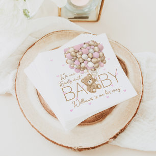 Teddybeer roze hart & ballon baby meisje douche servet