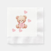 Teddybeer roze harten servet (Voorkant)