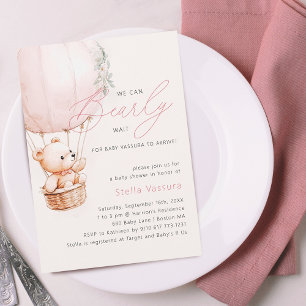 Teddybeer Roze Heet Luchtballon Meisje Baby Shower Kaart
