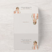 Teddybeer, roze heteluchtballon, eerste verjaardag all in one uitnodiging (Buitenkant)