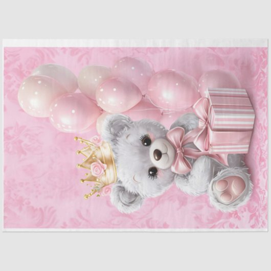 Teddybeer roze kleuren weefselpapier tissuepapier (Voorkant)