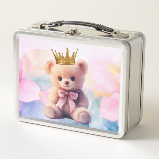 Teddybeer roze lint gouden kroon (Voorkant)