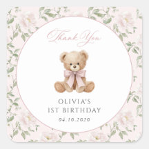 Teddybeer, Roze Strik, Roze Bloemen, Eerste Verjaa