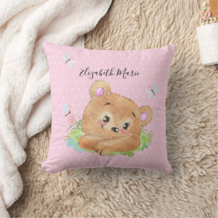 Teddybeer roze thema baby meisje douche cadeau kussen