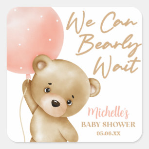 Teddybeer Roze We Kunnen Haast Niet Wachten Baby S Vierkante Sticker