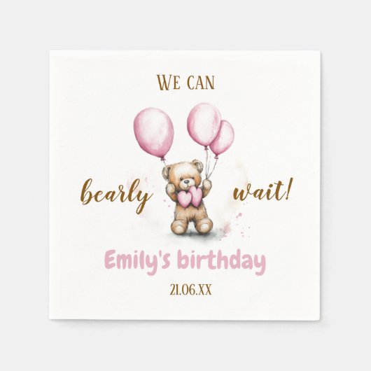 Teddybeer Schattigee servetten pastelkleuren (Voorkant)