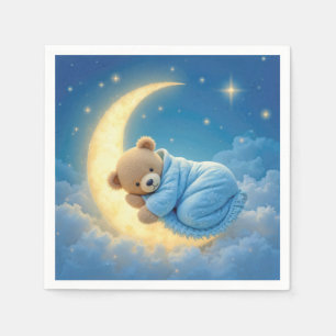 Teddybeer slaapt op een maan servet