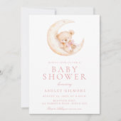 Teddybeer slaapt op het roze Baby shower Kaart (Voorkant)