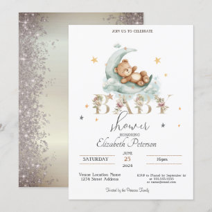Teddybeer Sterren Glitter Goud Baby Shower Kaart