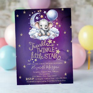 Teddybeer Sterren Maan Wolken Paarse Baby Shower Kaart