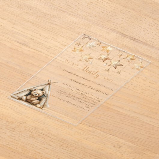 Teddybeer sterren tent boho helder Baby shower Acryl Uitnodigingen (Laagn)