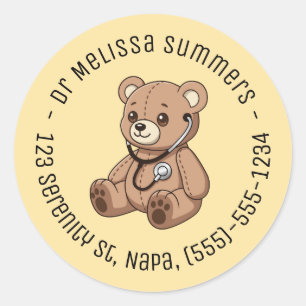 Teddybeer Stethoscoop Dokter Ronde Tekst Geel Sticker