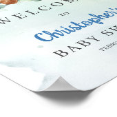 Teddybeer stoffige blauwe bloemeneucalyptus welkom poster (Hoek)