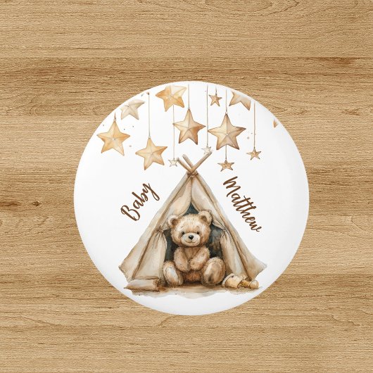 Teddybeer teepee beige bruine sterren boho kinderk keramische knop