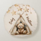 Teddybeer teepee beige bruine sterren boho kinderk rond kussen (Voorkant)