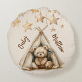 Teddybeer teepee beige bruine sterren boho kinderk rond kussen (Achterkant)