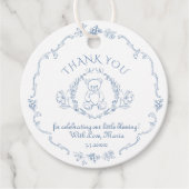 Teddybeer  Toile baby shower Bedankt Bedankjes Labels (Voorkant)