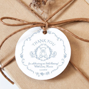 Teddybeer Toile baby shower Bedankt Bedankjes Labels