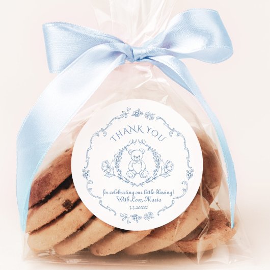 Teddybeer Toile baby shower Bedankt Ronde Sticker
