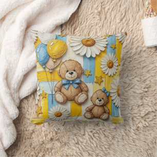 Teddybeer Tuintuinpatroon met Madeliefjes (11) Kussen