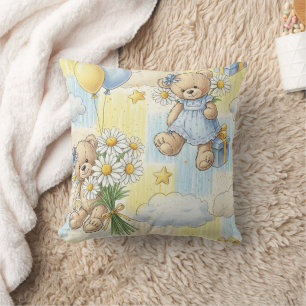Teddybeer Tuintuinpatroon met Madeliefjes (2) Kussen