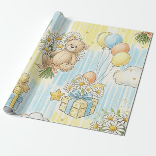 Teddybeer Tuintuinpatroon met Madeliefjes (3) Cadeaupapier