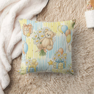 Teddybeer Tuintuinpatroon met Madeliefjes (3) Kussen