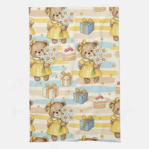 Teddybeer Tuintuinpatroon met Madeliefjes (5) Theedoek
