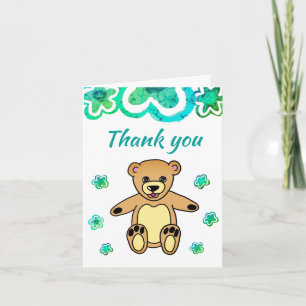 Teddybeer Turquoise Bloemen Baby Shower Bedankkaart