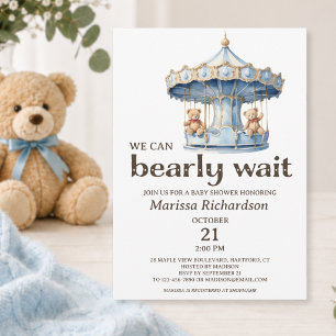 Teddybeer Twee-eiige Jongens Baby Shower Uitnodigi Kaart