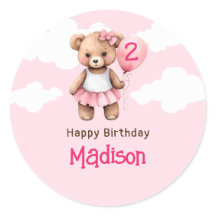 Teddybeer Tweede Verjaardag Ronde Stickers