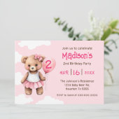 Teddybeer Tweede Verjaardag Uitnodiging (Staand voorkant)