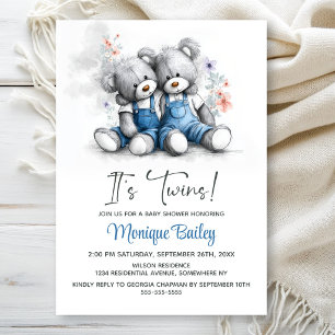 Teddybeer Tweeling Baby Shower Kaart