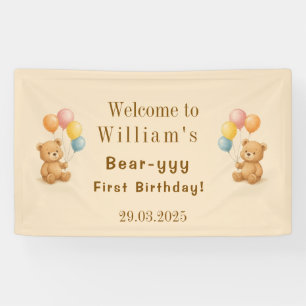 Teddybeer Verjaardag Banner met pastelballonnen
