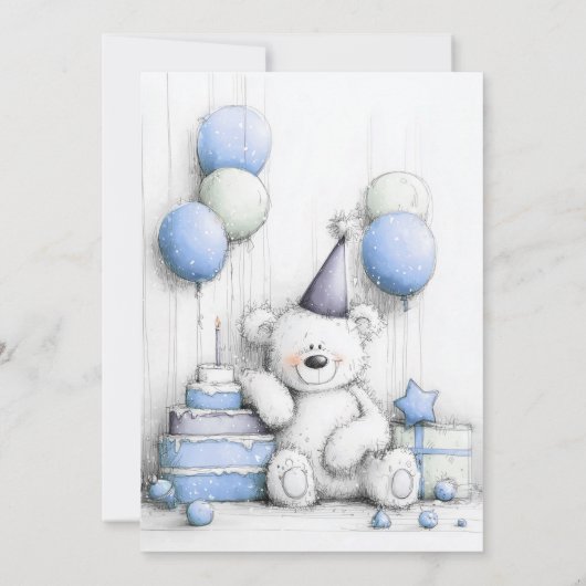 Teddybeer Verjaardagsfeest Uitnodiging 1 Jaar (Achterkant)