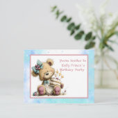 Teddybeer Verjaardagsuitnodiging Baby Meisje Briefkaart (Staand voorkant)