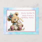Teddybeer Verjaardagsuitnodiging Baby Meisje Briefkaart (Voorkant)
