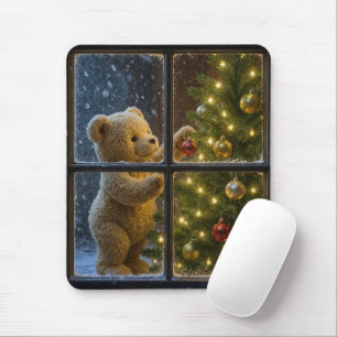 Teddybeer versiert een kerstboom muismat