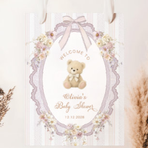 Teddybeer Vintage Strik Baby Shower Welkom Poster