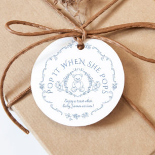 Teddybeer Vintage Toile Pop it wanneer ze knalt Bedankjes Labels