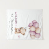 Teddybeer Violet Dusty Roze Beige Ballonnen Wandkleed (Voorkant (horizontaal))