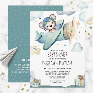 Teddybeer Vliegtuig Baby Shower Kaart